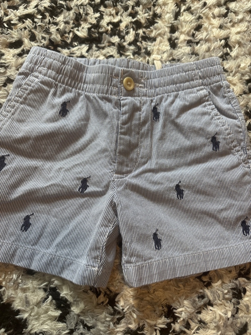 Ralph Lauren Navy Embroidered Polo Striped Kids Shorts